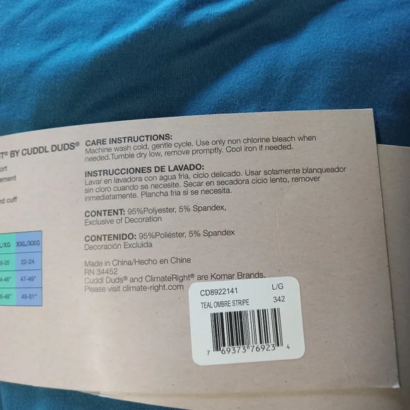 NWT Climate Right by CuddlDuds 2 Piece Crew Neck And Leggings/Size Large - Picture 5 of 5